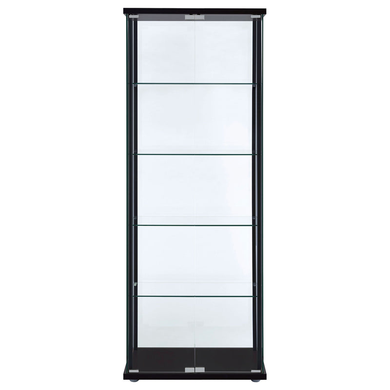 Vitrina Delphinium con 5 estantes de cristal transparente, color negro