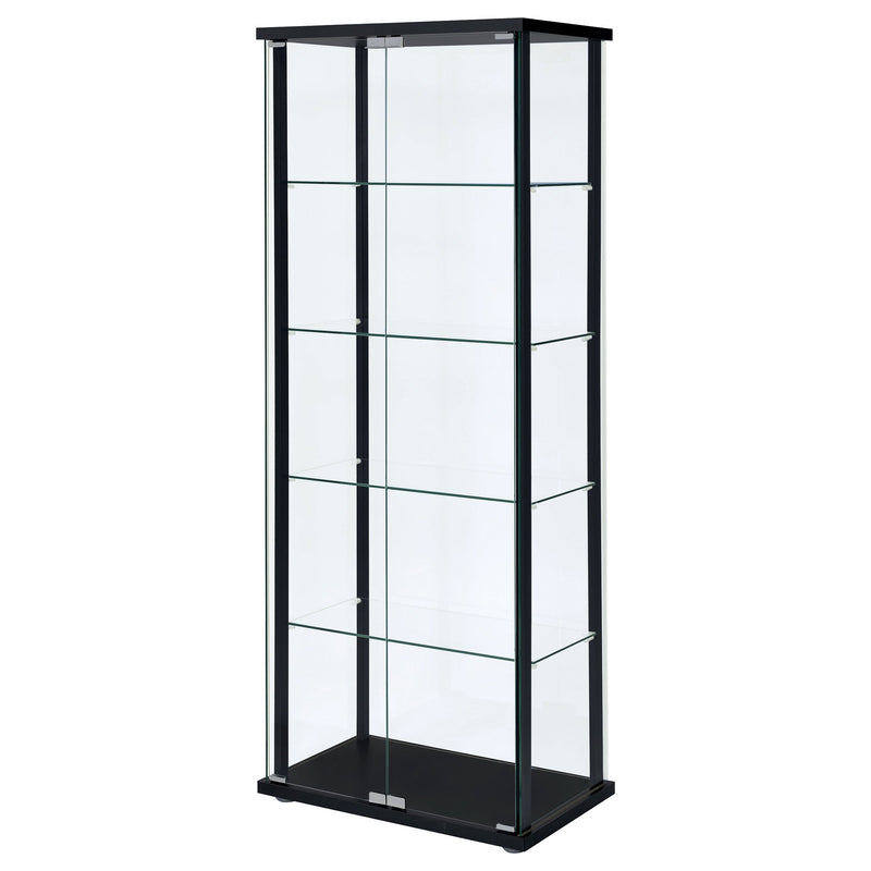 Vitrina Delphinium con 5 estantes de cristal transparente, color negro