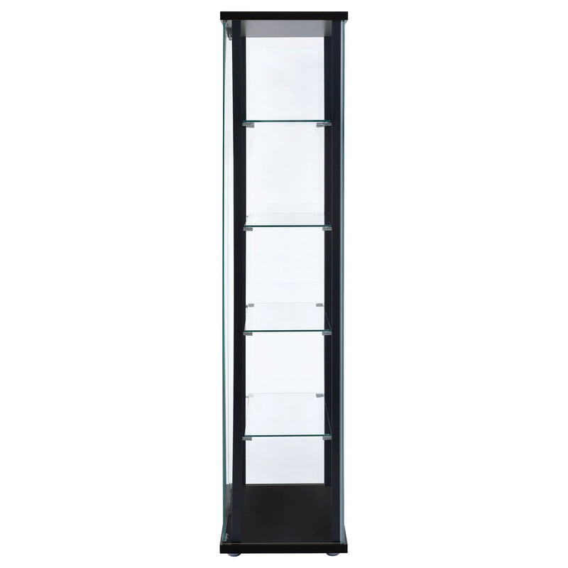 Vitrina Delphinium con 5 estantes de cristal transparente, color negro