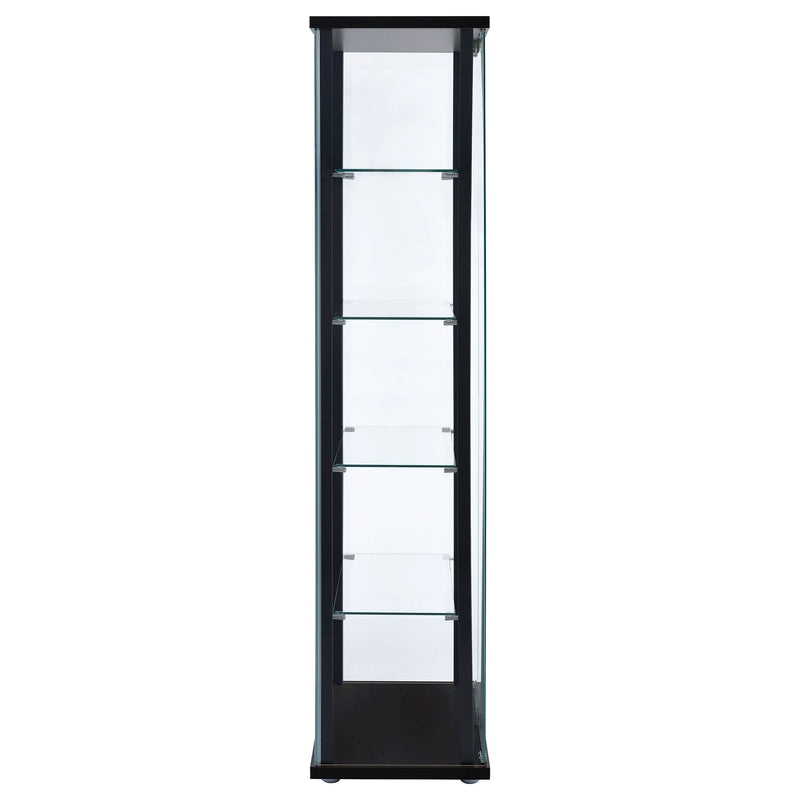 Vitrina Delphinium con 5 estantes de cristal transparente, color negro
