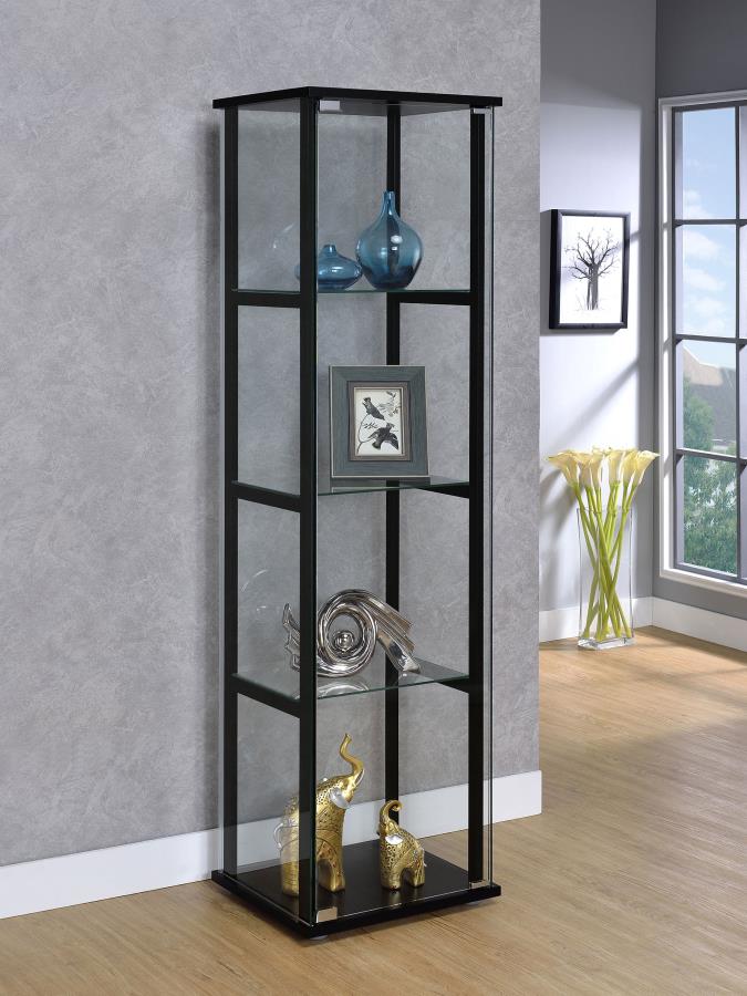 Vitrina de cristal transparente Cyclamen de 4 estantes en negro