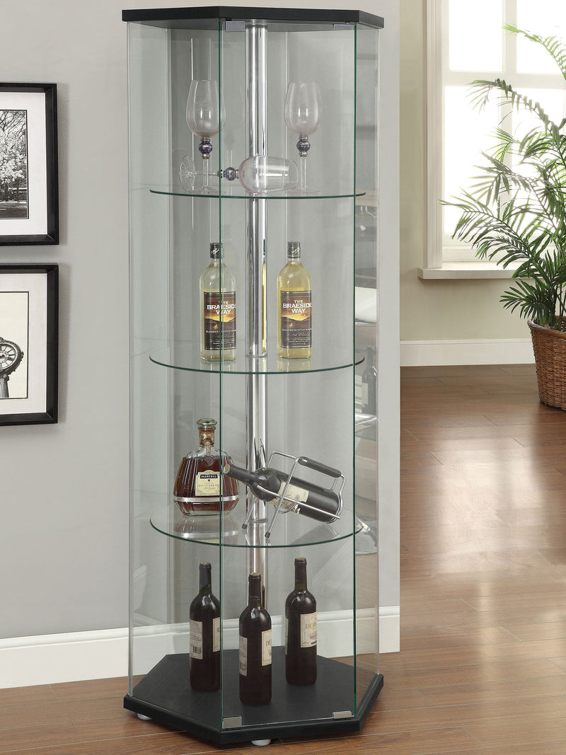 Vitrina hexagonal de cristal transparente de 4 estantes Zahavah