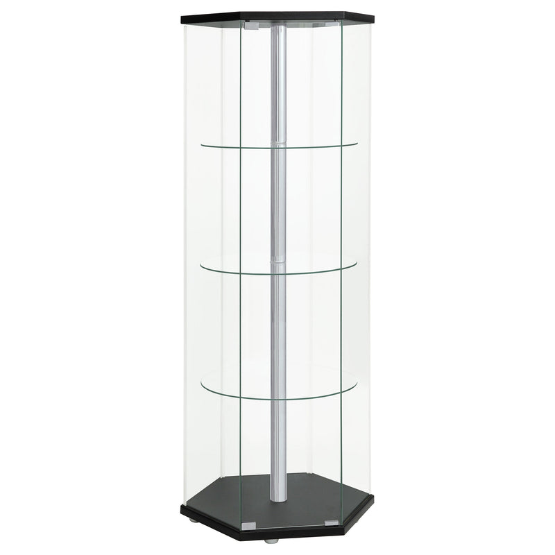 Vitrina hexagonal de cristal transparente de 4 estantes Zahavah