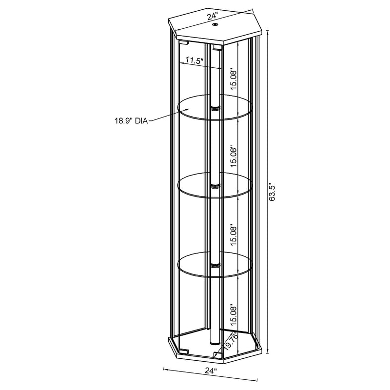 Vitrina hexagonal de cristal transparente de 4 estantes Zahavah