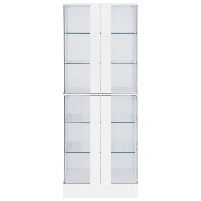 Cabra Display Case Curio Cabinet with Glass Shelves and LED Lighting White High Gloss