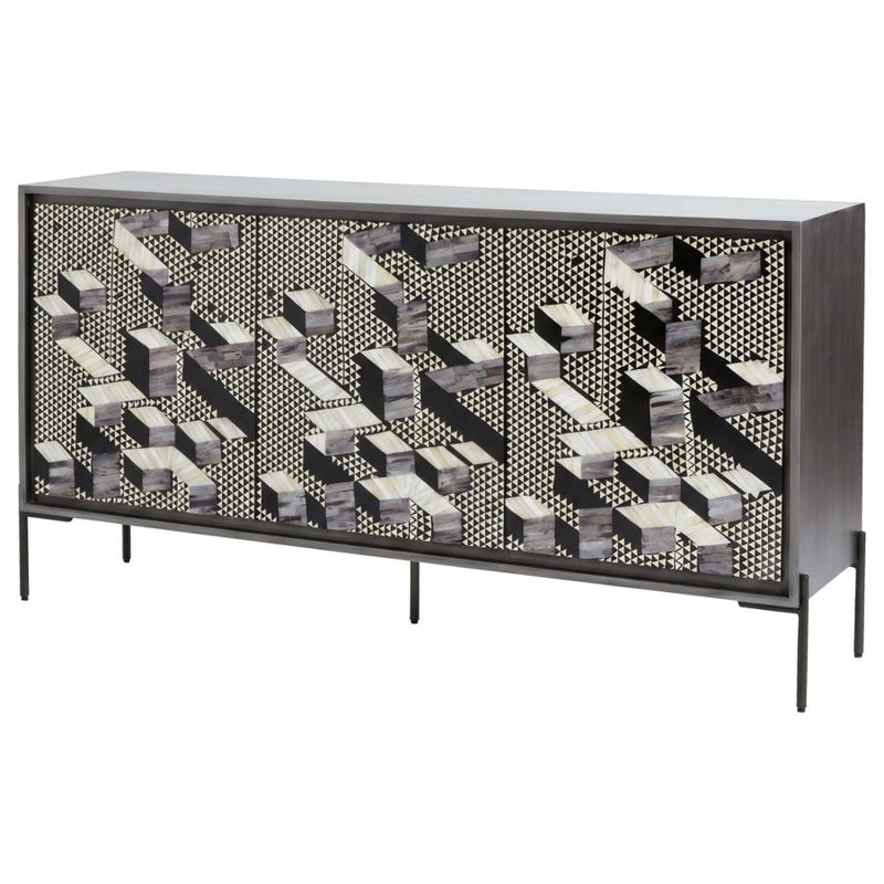 Krause 3-door Bone Inlay Accent Cabinet Grey and Black