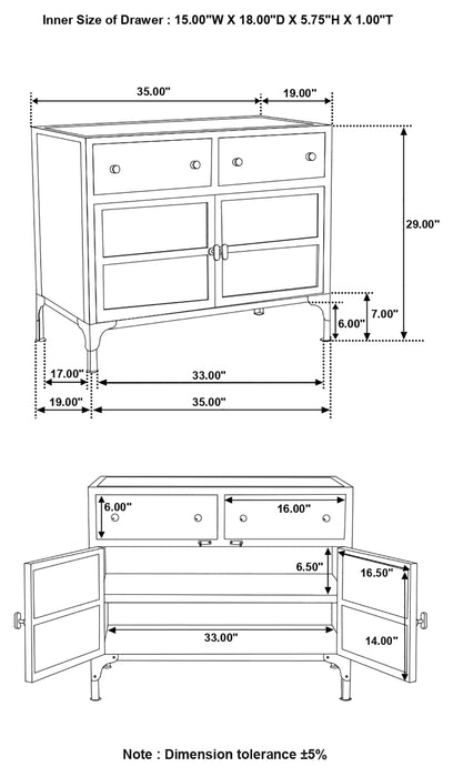 Sadler 2-drawer Accent Cabinet with Glass Doors Black