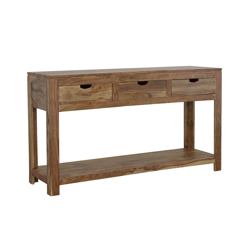 Mesa consola de madera Esther con 3 cajones de palo de rosa natural