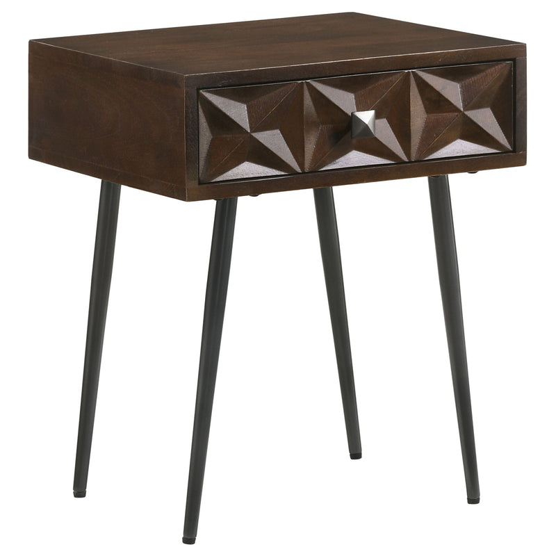 Mesa auxiliar rectangular decorativa Ezra con 1 cajón, color café