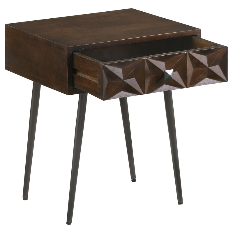 Mesa auxiliar rectangular decorativa Ezra con 1 cajón, color café