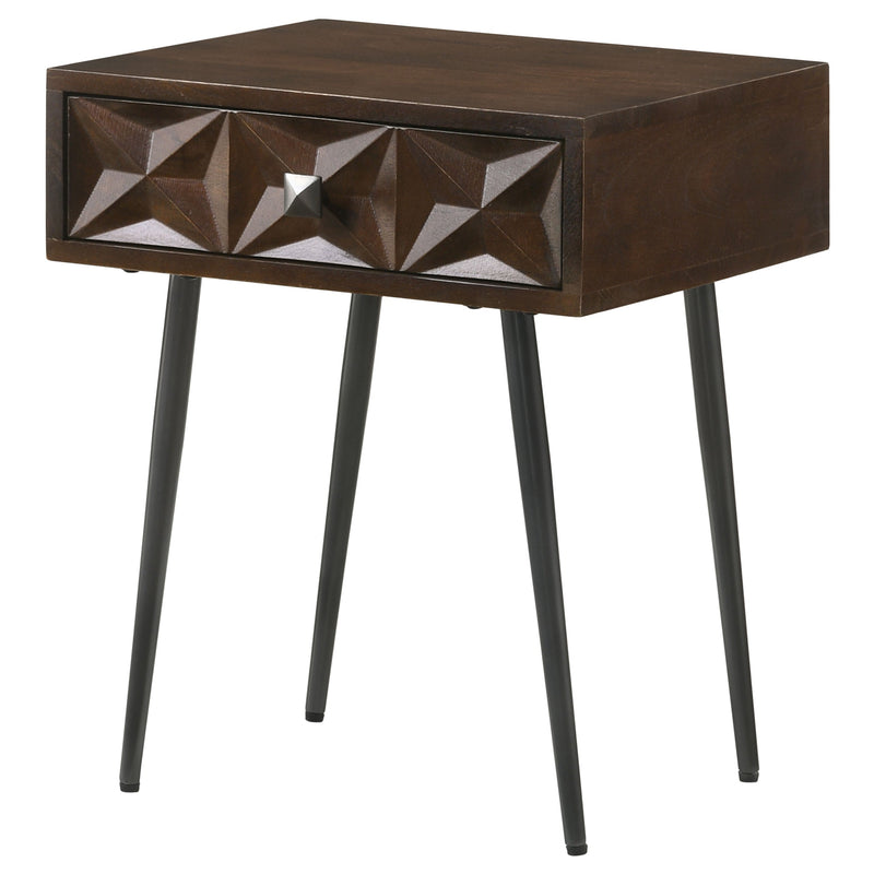 Mesa auxiliar rectangular decorativa Ezra con 1 cajón, color café