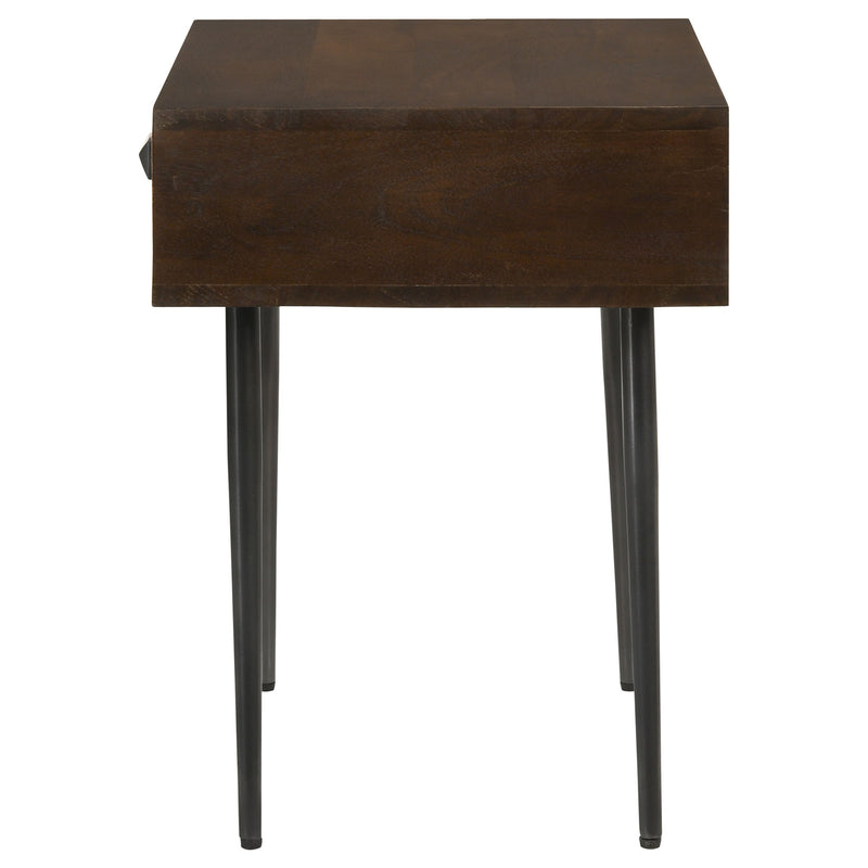 Mesa auxiliar rectangular decorativa Ezra con 1 cajón, color café