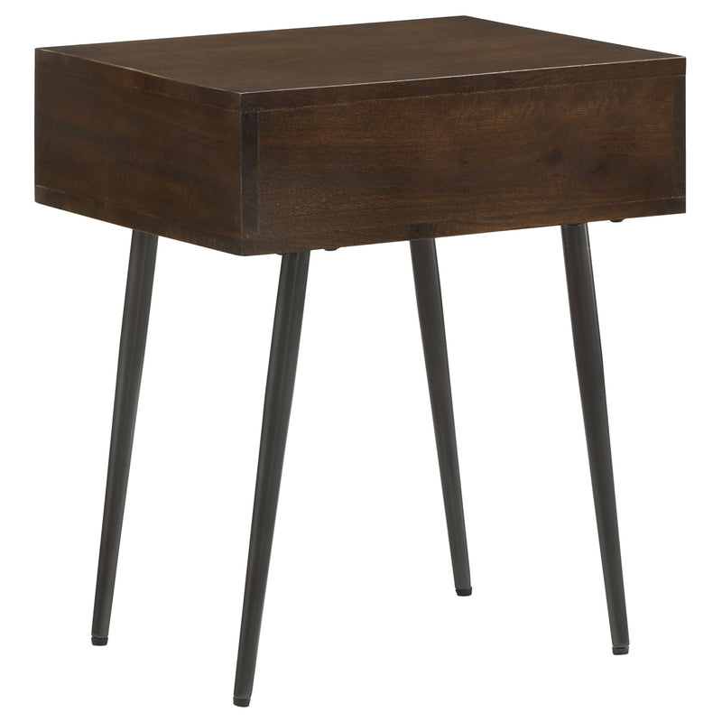 Mesa auxiliar rectangular decorativa Ezra con 1 cajón, color café