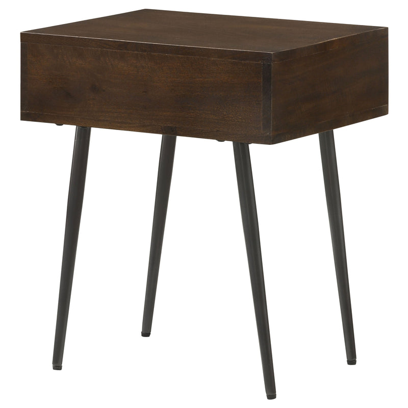 Mesa auxiliar rectangular decorativa Ezra con 1 cajón, color café
