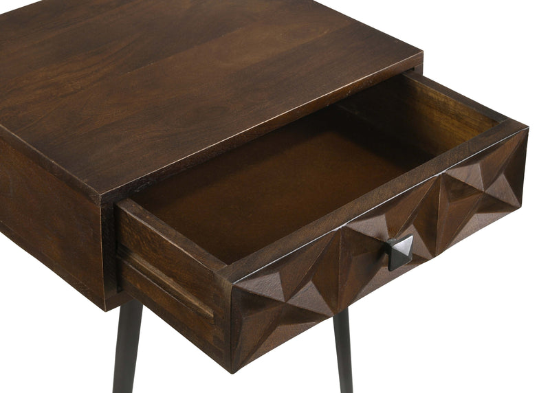 Mesa auxiliar rectangular decorativa Ezra con 1 cajón, color café