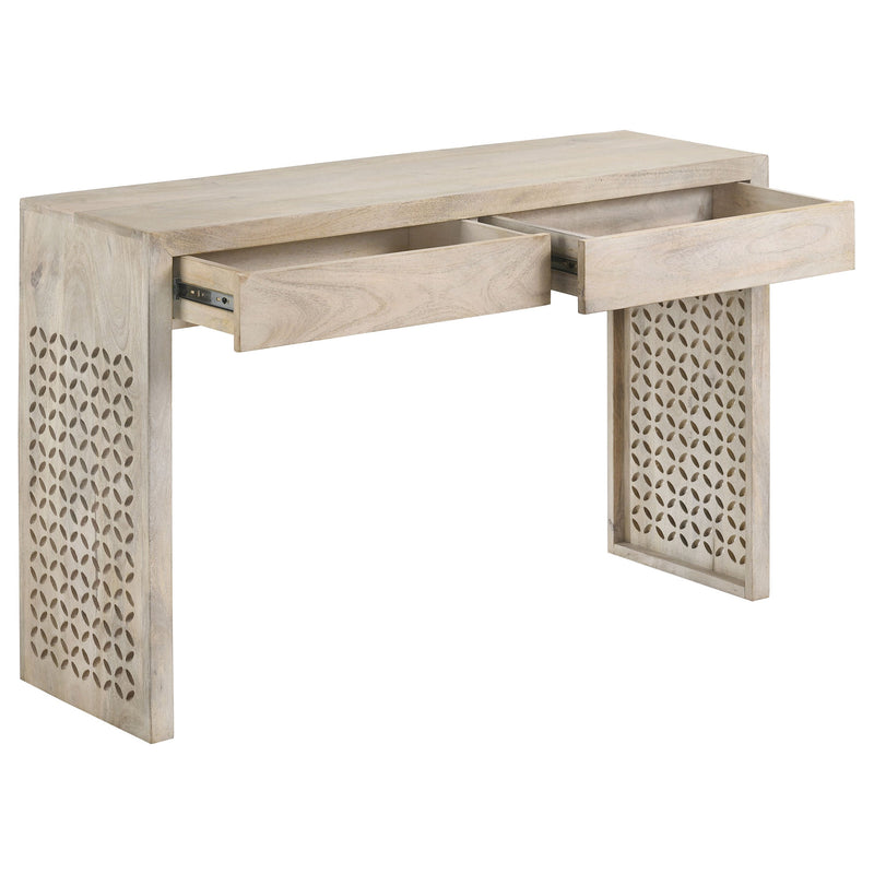 Mesa consola de madera Rickman de 2 cajones para entrada, color blanco lavado