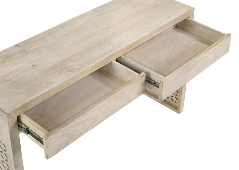 Mesa consola de madera Rickman de 2 cajones para entrada, color blanco lavado