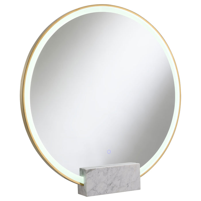 Jocelyn Round Table Top LED Vanity Mirror White Marble Base Chrome Frame