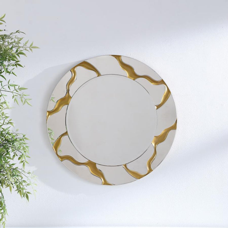 Dorinda Espejo de Pared Redondo de 36 x 36 Pulgadas Estilo Kintsugi Dorado