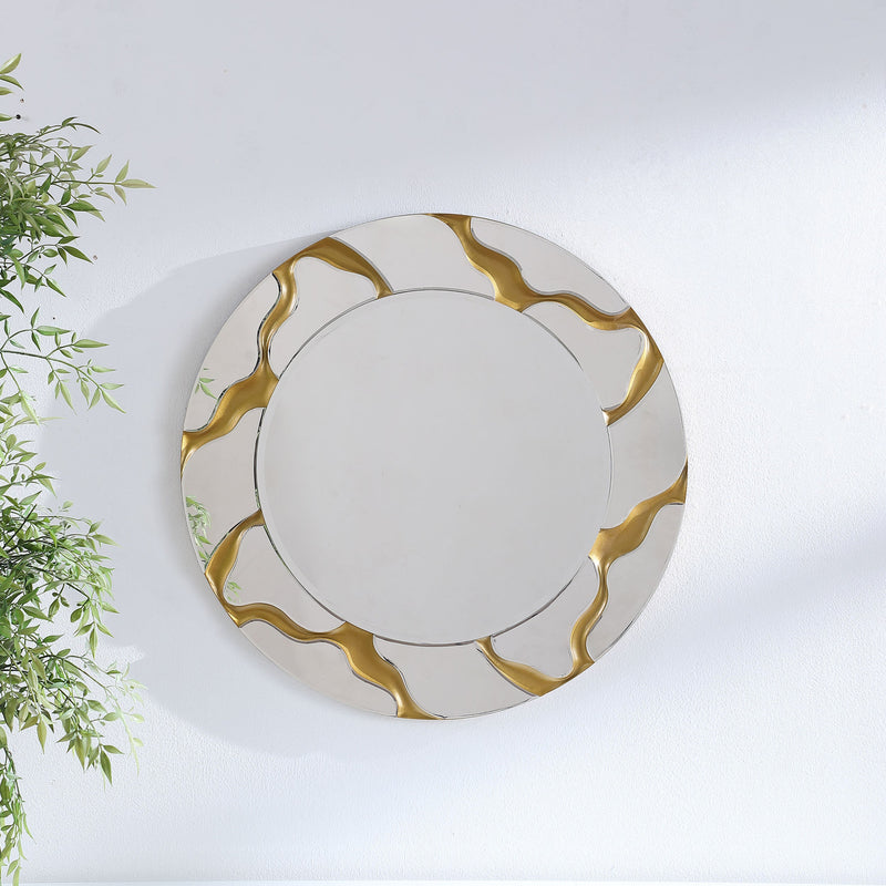 Dorinda Espejo de Pared Redondo de 36 x 36 Pulgadas Estilo Kintsugi Dorado