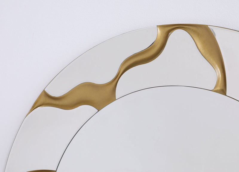 Dorinda Espejo de Pared Redondo de 36 x 36 Pulgadas Estilo Kintsugi Dorado