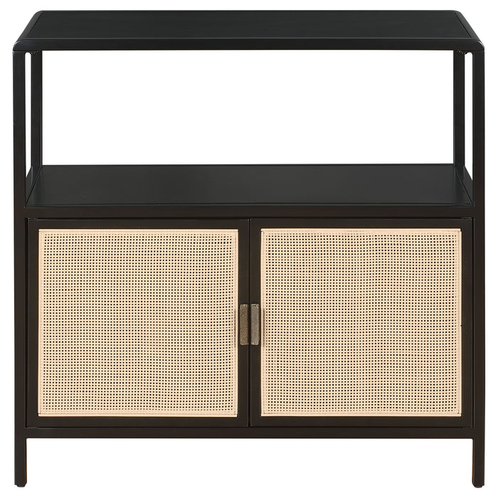 Amherst 3-shelf Radio Weave Cane Metal Accent Cabinet Black