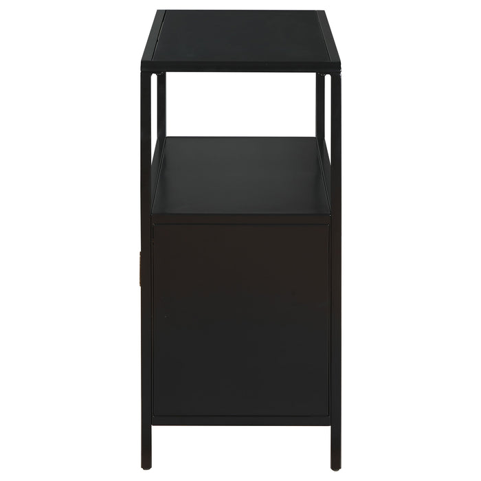 Amherst 3-shelf Radio Weave Cane Metal Accent Cabinet Black