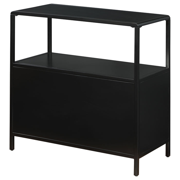 Amherst 3-shelf Radio Weave Cane Metal Accent Cabinet Black