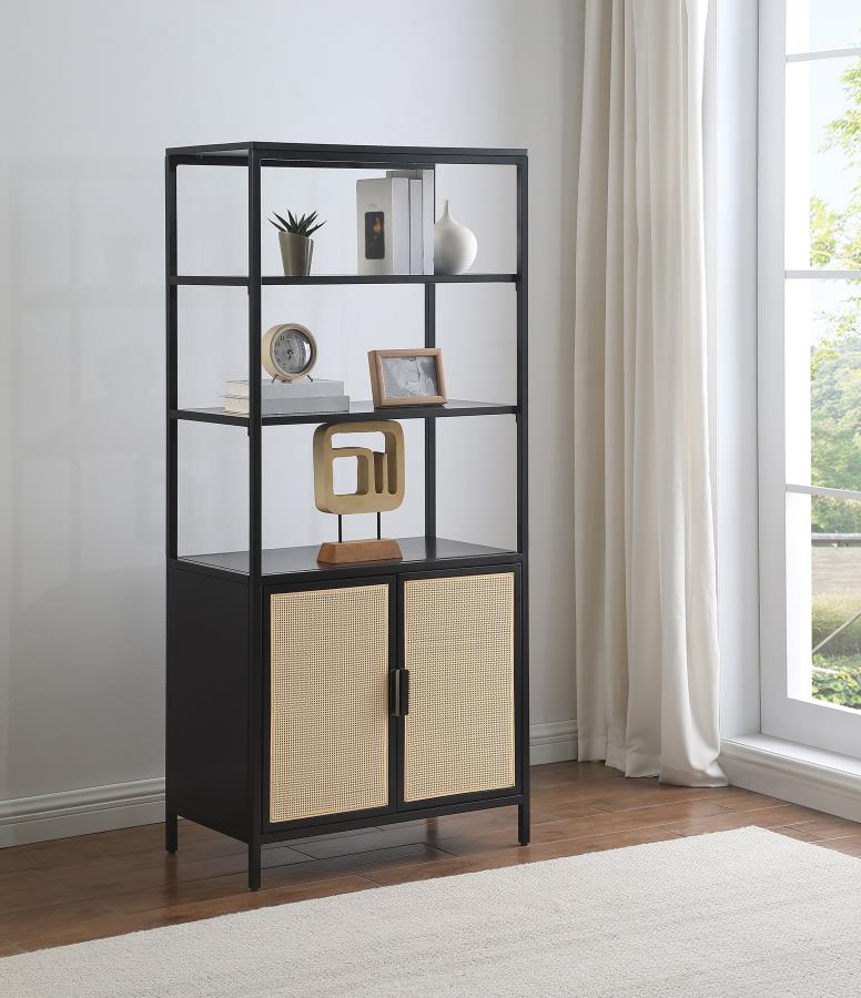 Amherst 3-shelf Radio Weave Cane Metal Accent Cabinet