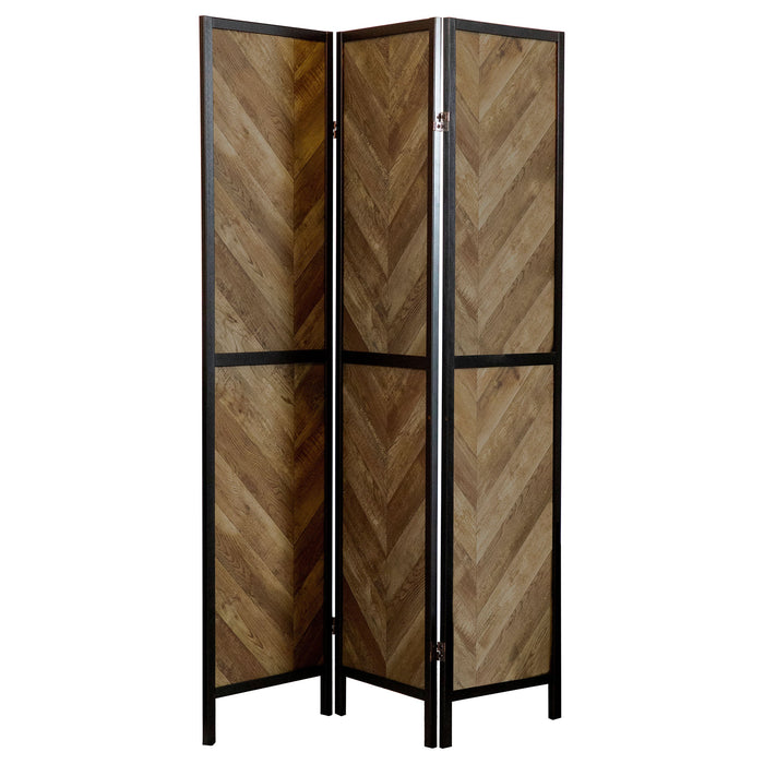 Marlene Herringbone Pattern 3-panel Screen Rustic Tobacco and Black