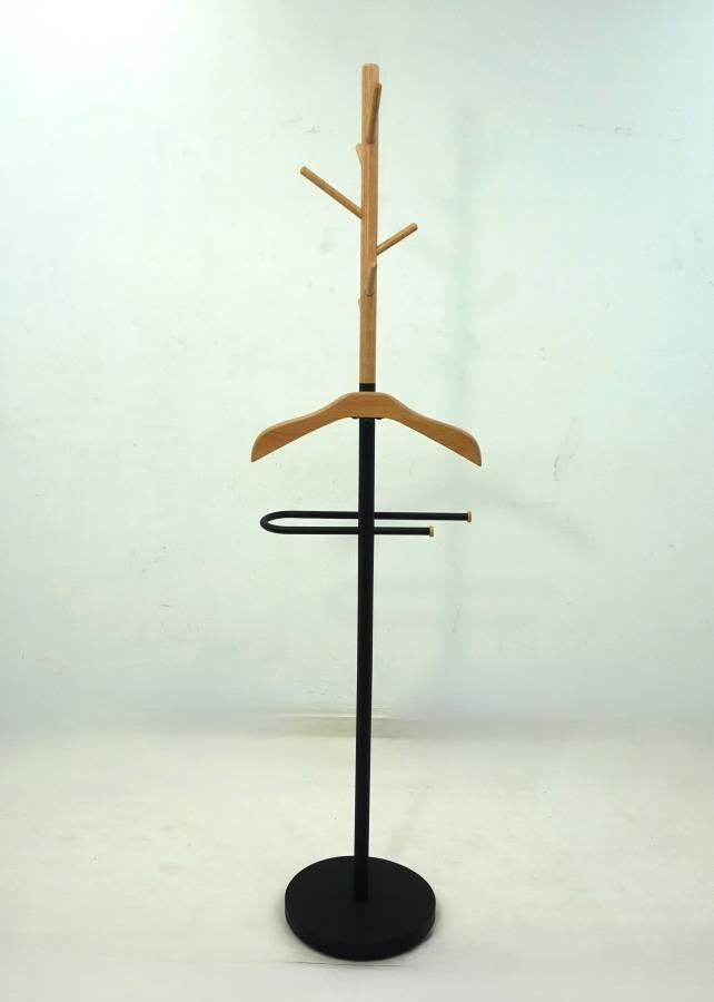 Lewis Valet Coat Rack with Light Oak Hanger and Black Frame (Set of 2)