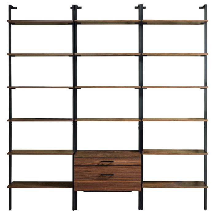 Owens  96-inch Wall Mounted Bookshelf Set Walnut