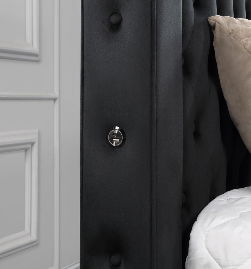 Tala Black Velvet Canopy Bedroom Collection W/Bluetooth Speaker & Usb