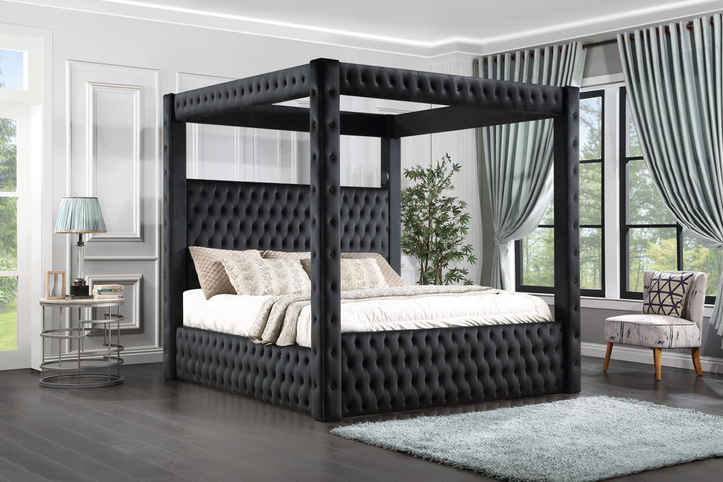 Tala Black Velvet Canopy Bedroom Collection W/Bluetooth Speaker & Usb