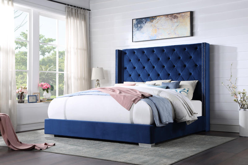 Cama Keanna de terciopelo azul