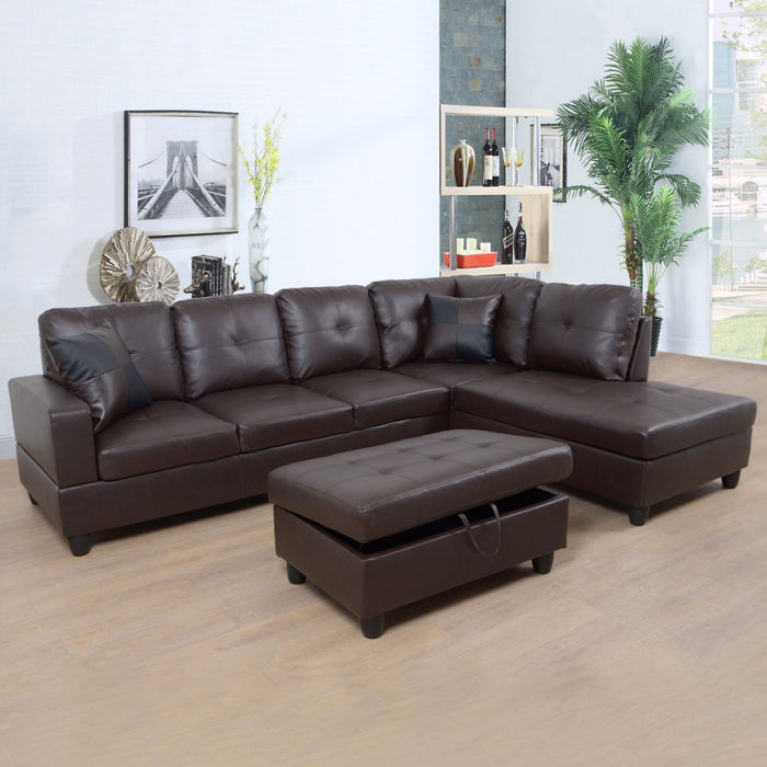 Brown Faux Leather 3-Piece Couch Living Room Sofa Set F093