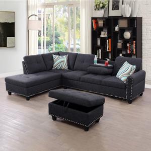 Black Grey Linen 3-Piece Sofa Living Room Sofa Set