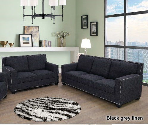Black Linen 3-Piece Living Room Sofa Set BE-F2501