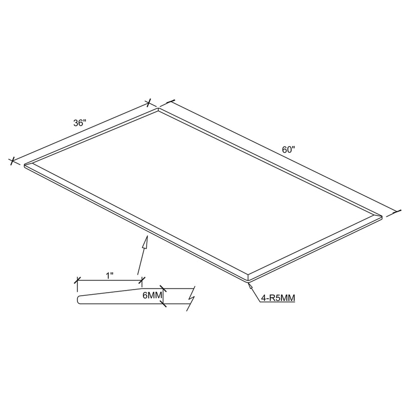 52x27-inch 6mm Rectangular Clear Tempered Glass Top