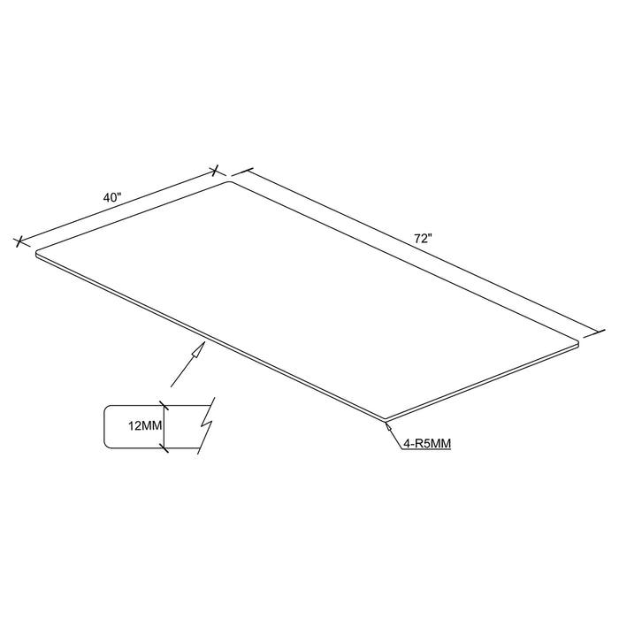 72x40-inch 12mm Rectangular Clear Tempered Glass Top