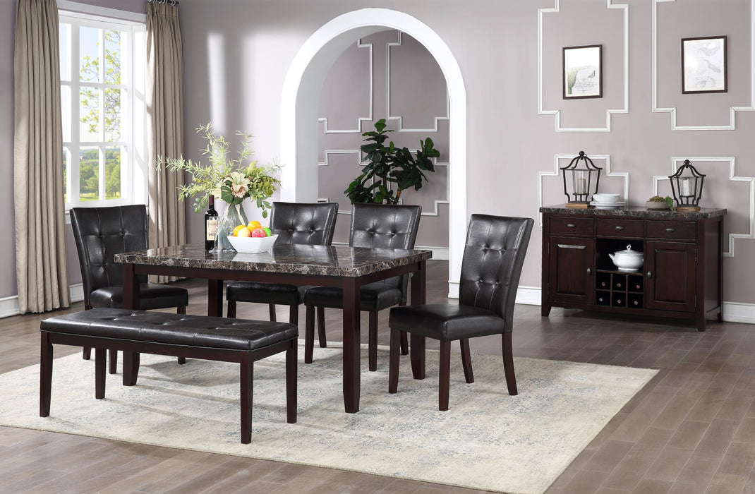 Black Marble Dining Table W/ 4 Gray Velvet Chairs