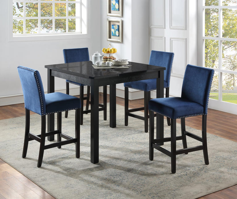 Black Marble Dining Table W/ 4 Gray Velvet Chairs