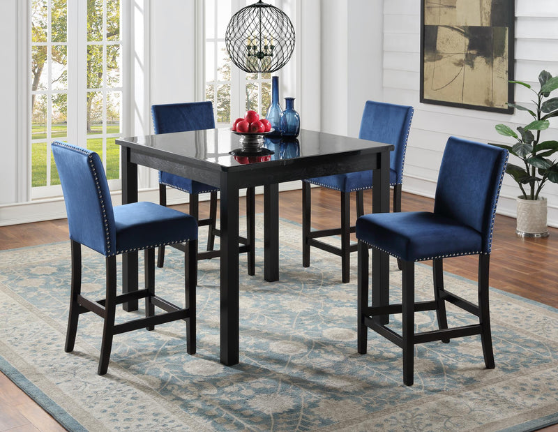 Mesa de comedor de mármol negro con 4 sillas de terciopelo gris