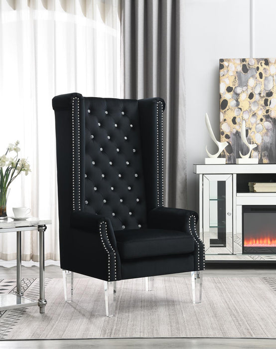 High Back Black Velvet Wing Chair W/Acrylic Legs