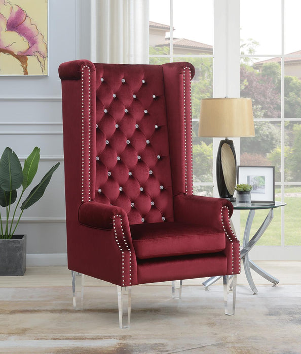 High Back Blue Velvet Wing Chair W/Acrylic Legs