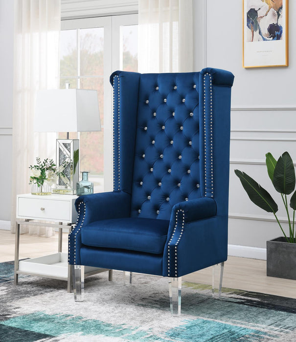 High Back Black Velvet Wing Chair W/Acrylic Legs