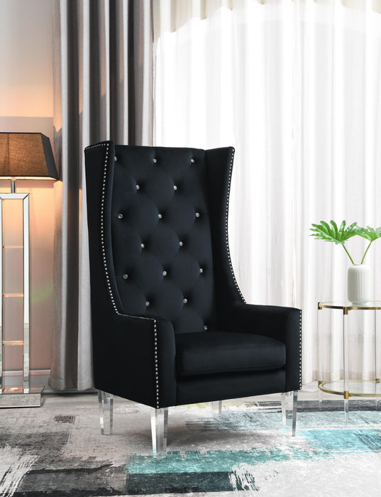 High Back Black Velvet Wing Chair W/Acrylic Legs