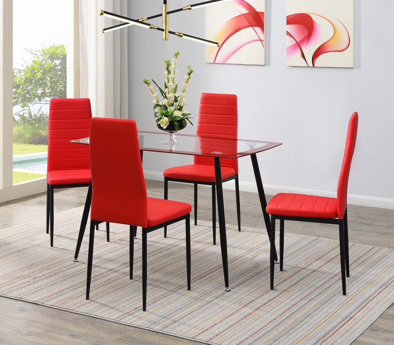 Mesa de comedor roja y 4 sillas