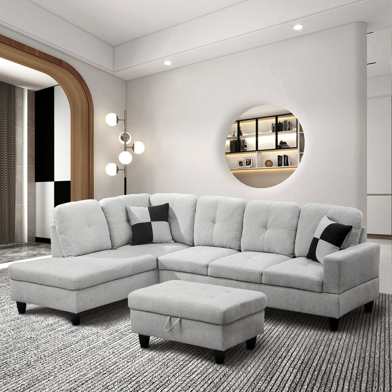 Juego de sofá seccional de 3 piezas de franela blanco roto BE-F121