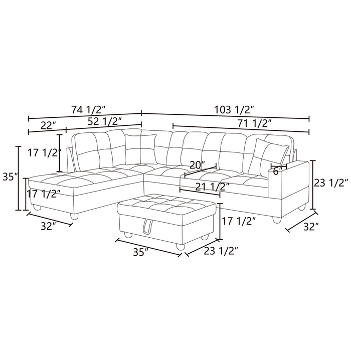 Off-white Flannel 3-Piece Couch Sectional Living Room Sofa Set BE-F121